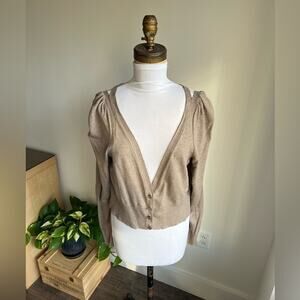 ANTHROPOLOGIE MOTH CARDIGAN SWEATER TAN SHOULDER CUTOUT SIZE S